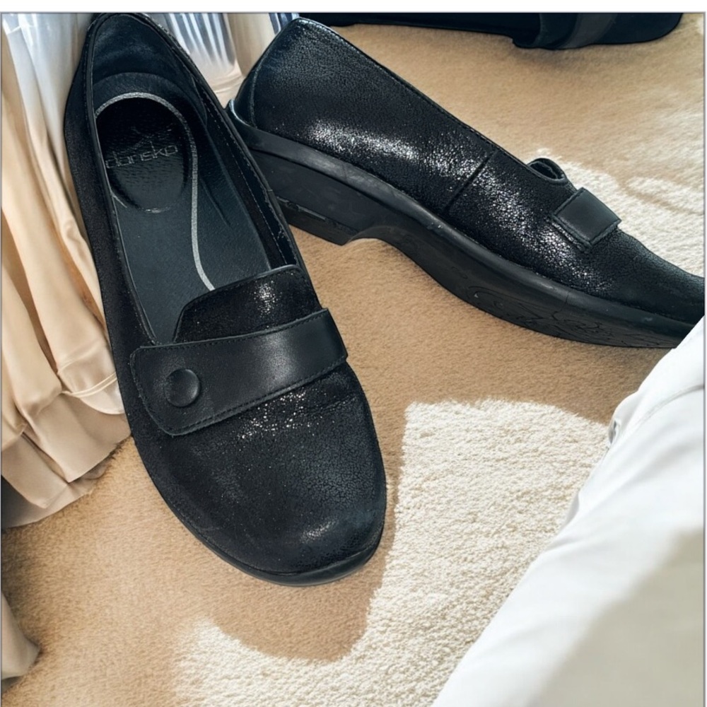 Dansko Black Leather Loafers with Strap